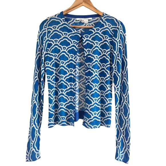 Diane Von Furstenberg Sweaters - Diane Von Furstenberg Ibiza Silk Cashmere Blend Cardigan Blue Size M Slim Fit